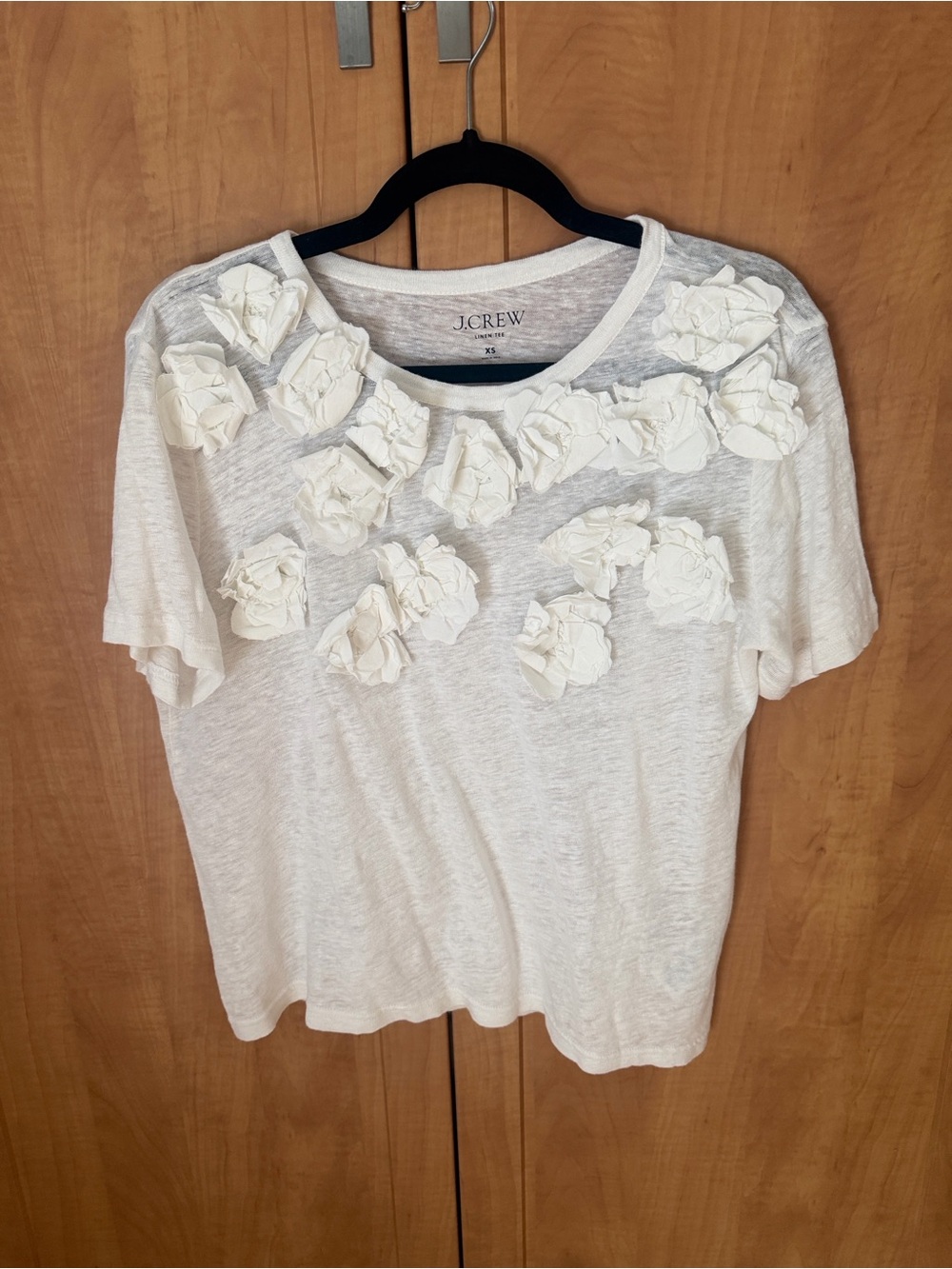 J. Crew Cream Short-Sleeve Top with 3D Floral Appliqués